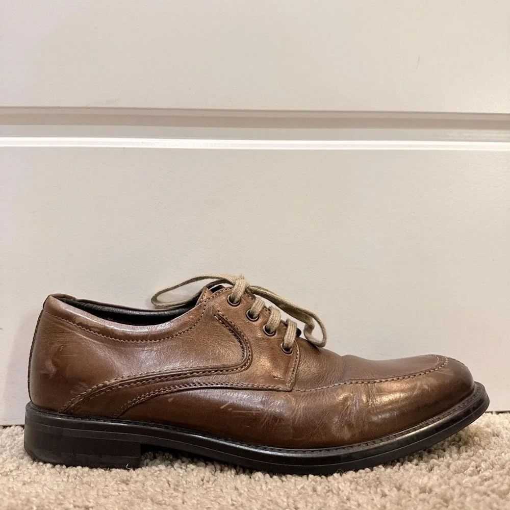 Johnston & Murphy Shoes Mens Size 8 Brown Leather Derby Dress Round Toe 10-1520
